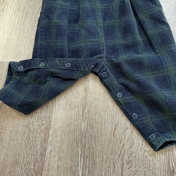 Vintage Hartstrings Baby Blue Green Plaid Corduroy Logo Overall Romper 18M - Picture 5 of 5